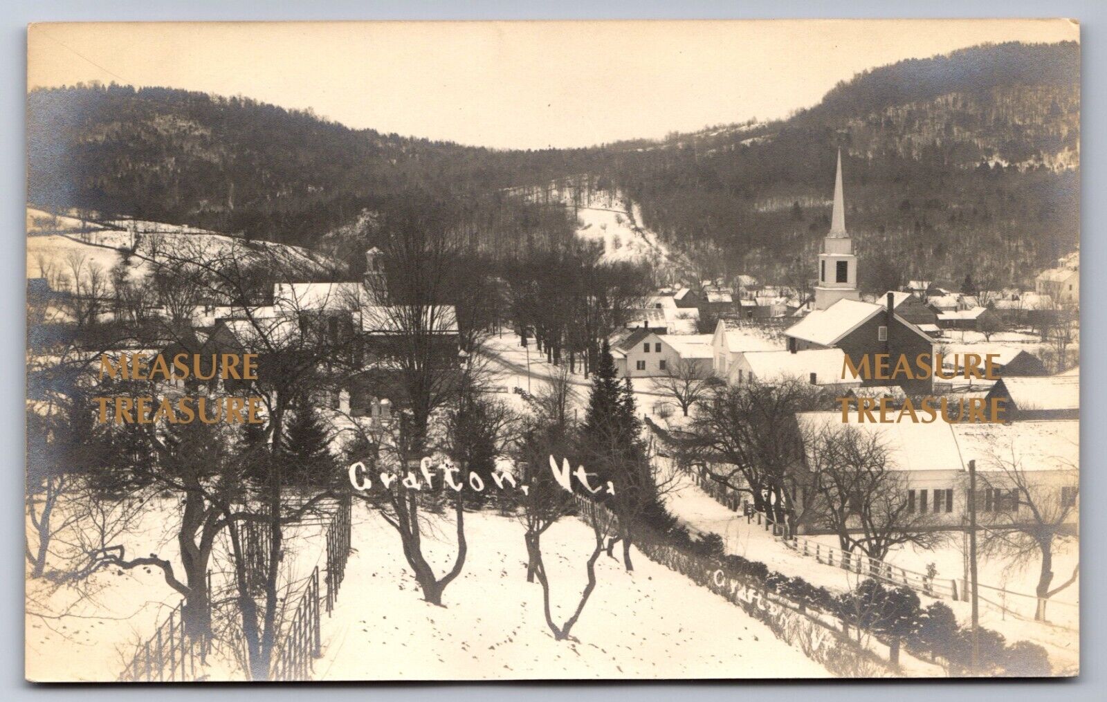 C.1910 RPPC CRAFTON, VT BIRD'S EYE VIEW CHURCH WINDHAM COUNTY PHOTO Postcard P50