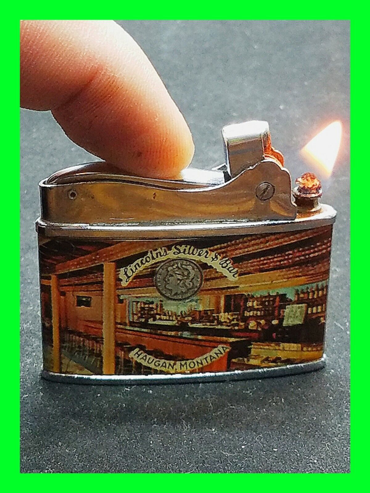 Rare Vintage Lincoln Silver Bar Haugan Montana Petrol Lighter HTF ~ Mint Cond.  