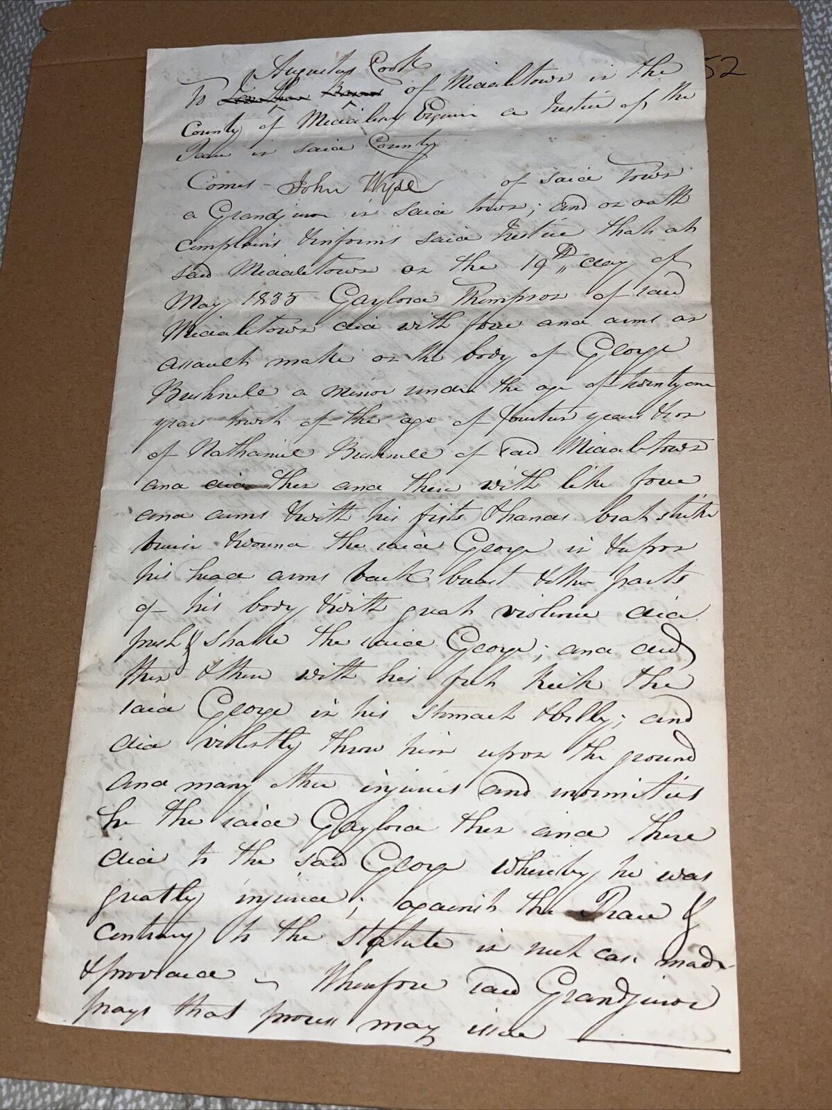 1835 Antique Complaint & Arrest Warrant - Middletown CT  - John Wyse Grand Juror