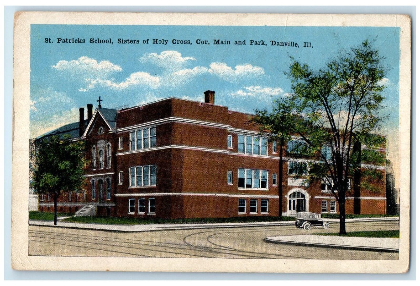 c1920's St. Patricks School Sisters Of Holy Cross Danville Illinois IL Postcard