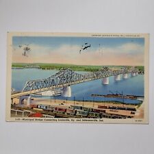 Municipal Bridge Louisville Kentucky Jeffersonville Indiana River Boat Postcard picture