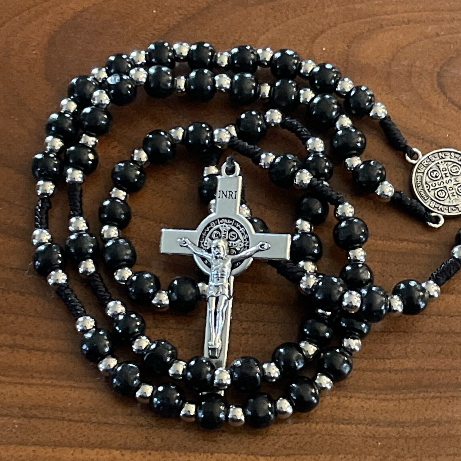 Saint St Benedict Men’s or Women’s Handmade Catholic 🙏 Rosary Black Wood Beads