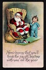 3802 Antique Vintage Christmas Postcard Santa Asleep Chair Toys Boy WESTON OHIO picture