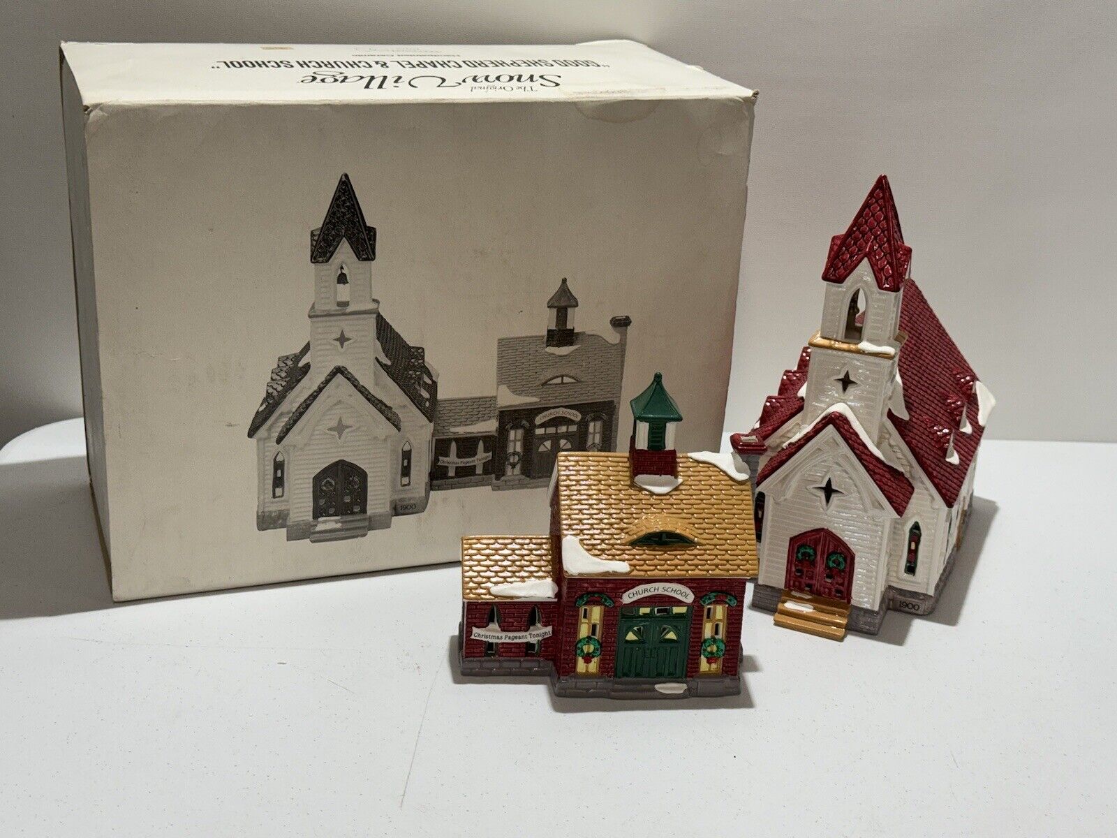 Dept 56 Snow Village Good Shepherd Chapel and Church School With Box Vintage