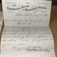 1893 Letter From National Bank of Bellows Falls VT bc of Hugh Henry Civil War LT picture