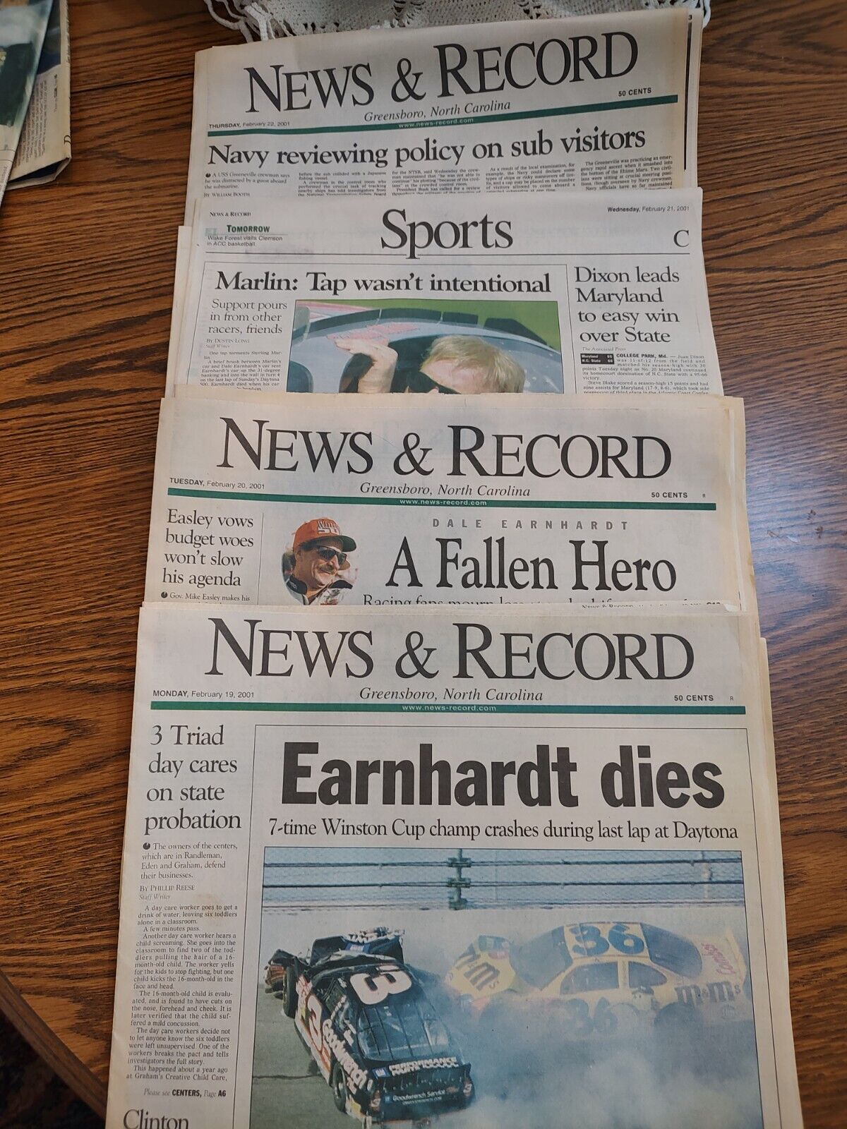 4 Issues Greensboro News & Record Newspaper - Dale Earnhardt NASCAR Crash 2001
