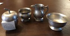 Vintage Woodbury Pewter Creamer, Sugar, Apple & Bowl All Stamped on Bottom picture
