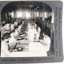 Troy Linen Factory Workers Stereoview c1915 New York Clothing Ironing Women E244 picture