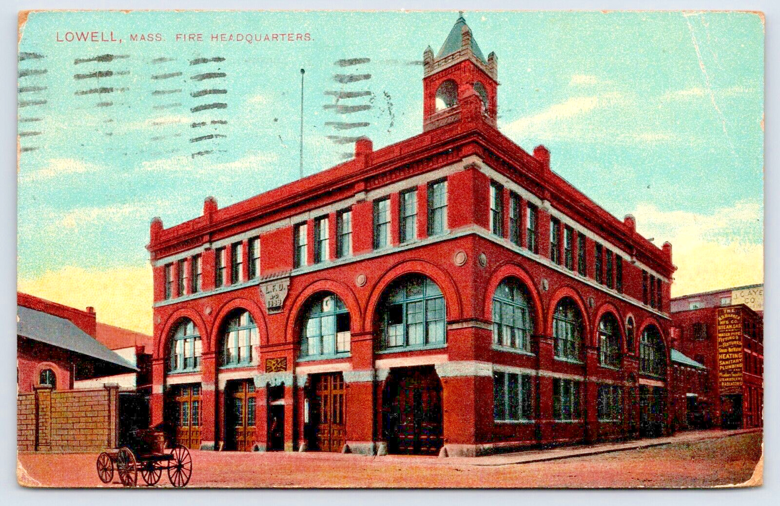 Postcard Lowell Mass. Fire Headquarters A10