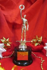 VICTORY WINNER Metal Figure Trophy Award, w/Brass Plate, Black Base FastShip #2 picture
