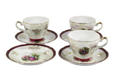 Victorian Dancing Couple Floral 3 Teacups Cups 4 Saucers Lusterware Japan 6 Oz picture