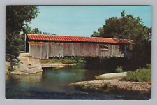 Postcard Waitsfield Vermont Old Covered Wood Bridge Scenic River View VT picture