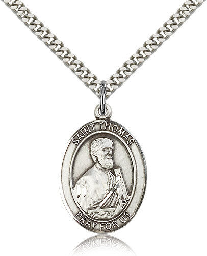 Saint Thomas The Apostle Medal For Men - .925 Sterling Silver Necklace On 24...