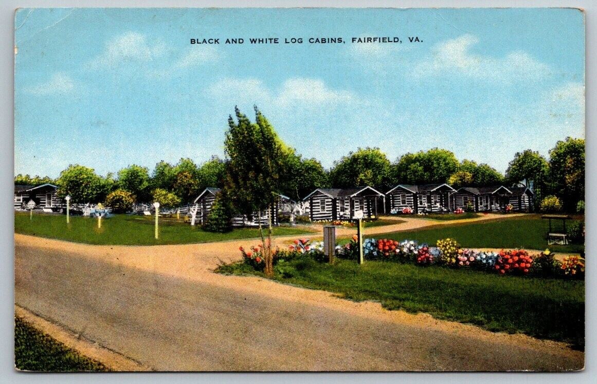 Fairfield, Virginia Postcard - Black and White Log Cabin Tourist Camp