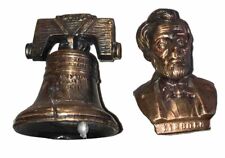 Set Of 2 Pewter / Copper Mini Liberty Bell Replica & Mini President Lincoln Bust picture