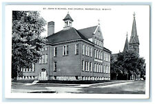 c1950s St. John's School and Church, Marshfield Wisconsin WI Postcard picture