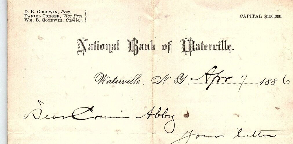 1886 WATERVILLE NY NATIONAL BANK OF WATERVILLE 2 PAGE LETTER LETTERHEAD Z3559