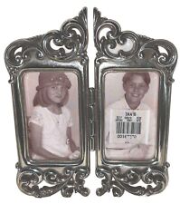 Brighton Double Picture Frame Hinged Silver 4 Heart Closures Ornate Scroll 2003 picture