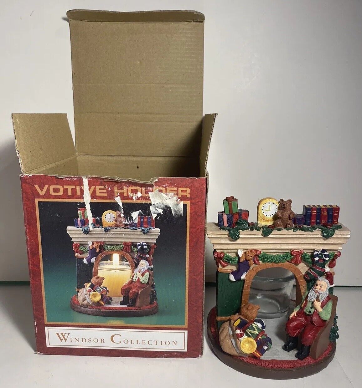 Windsor Collection Christmas Votive Candle Holder Fireplace Santa And Toys
