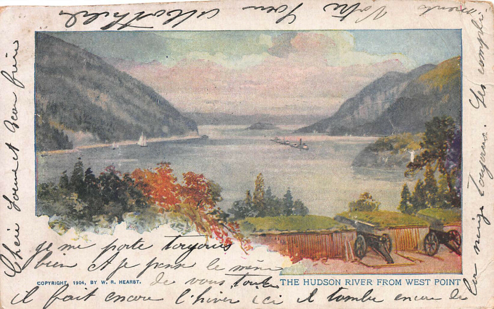 The Hudson River from West Point, Early Postcard, Used in 1904, Sent to Belgium