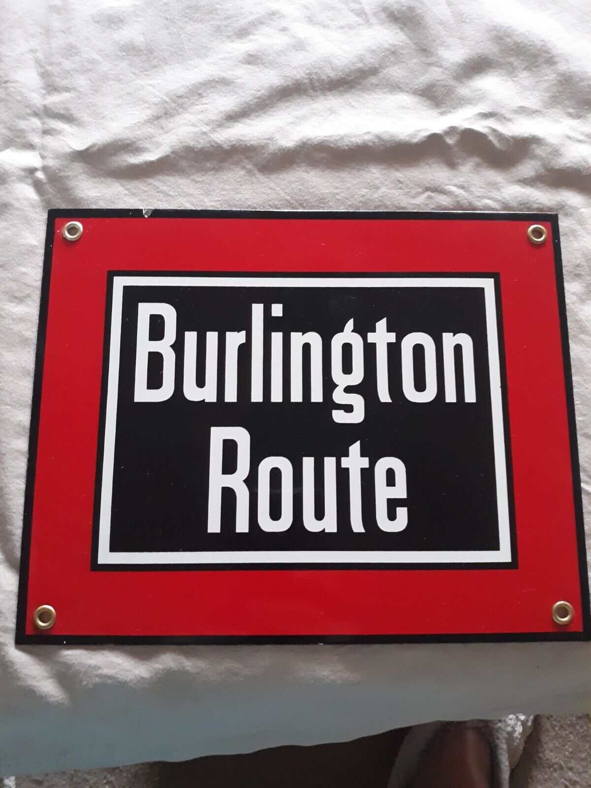 1980’s Vintage Porcelain Burlington Route Metal RR Sign 