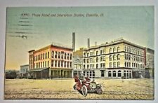 Vintage Postcard Danville, Illinois PLAZA HOTEL/INTERURBAN STATION/Town Square picture