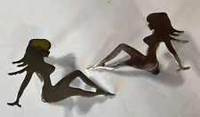 (2) Chrome Trucker Mud Flap Girl Silhouette Bolt On 3x4  inches  nos NEW picture