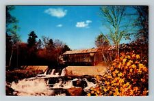Thetford Center VT-Vermont, Covered Bridge, Water Fall, Vintage Postcard picture