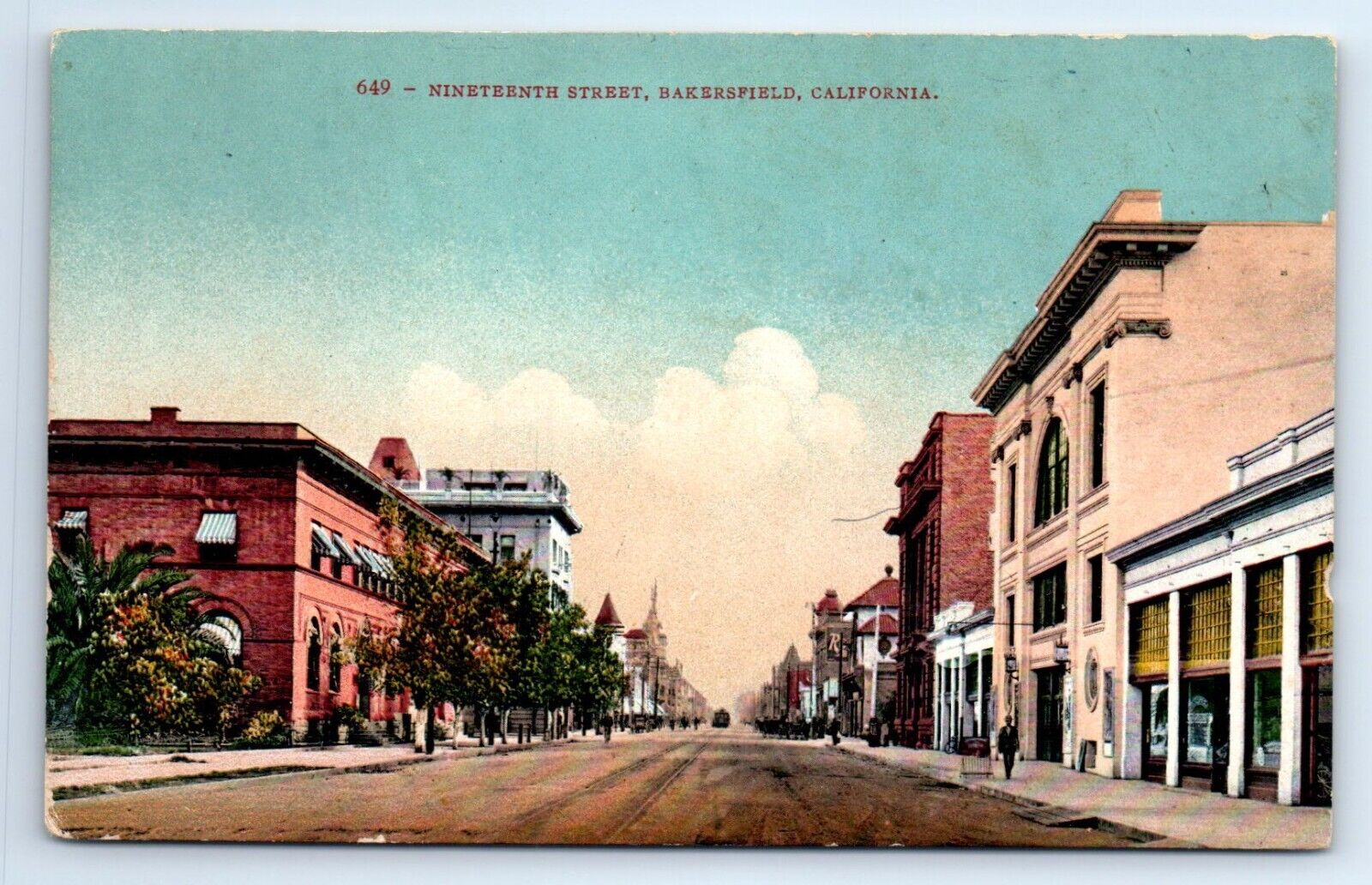 Bakersfield California CA Nineteenth Street Dirt Roads Shops Postcard c.1910