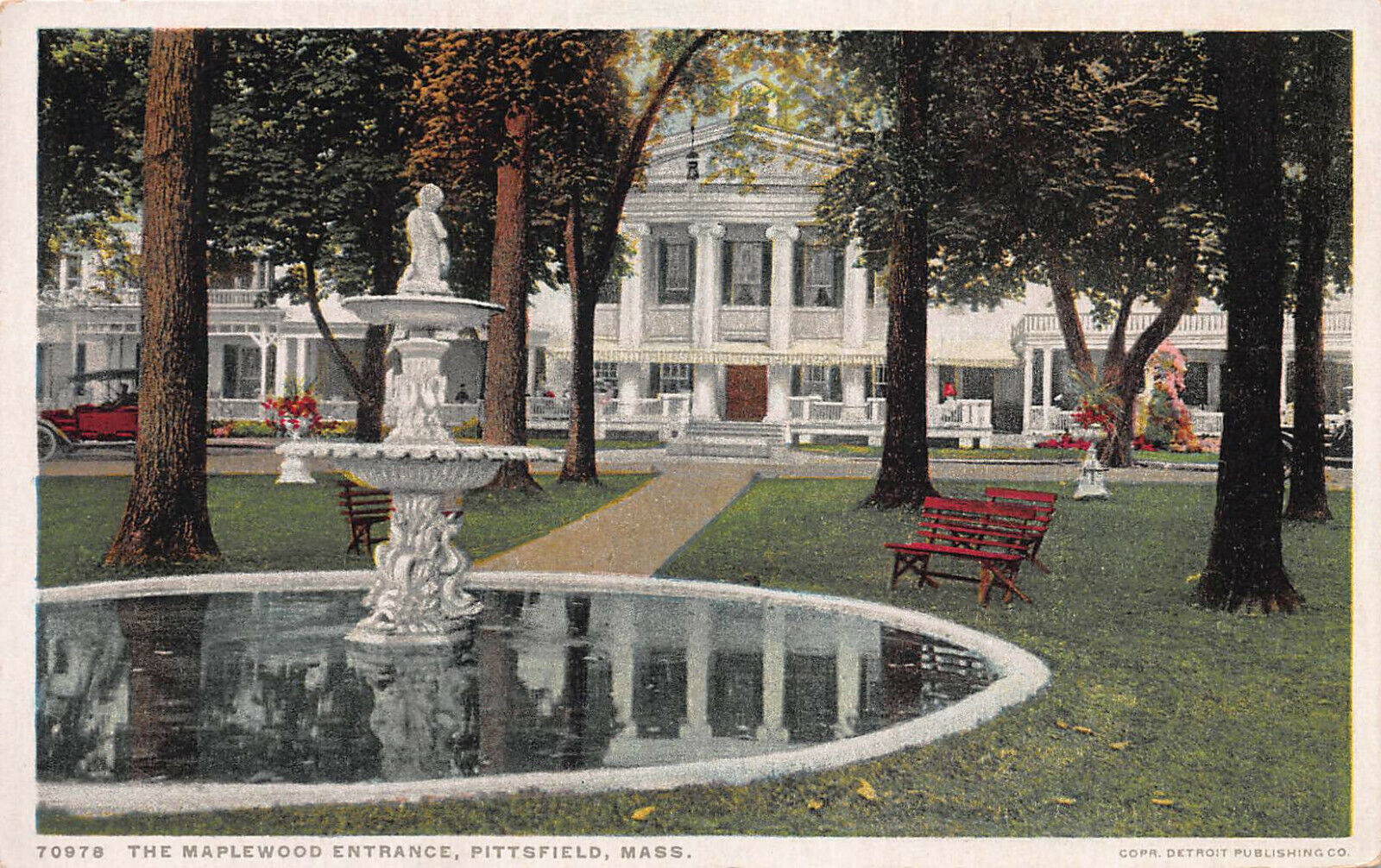 Entrance to The Maplewood, Pittsfield, MA, Early Phostint Postcard, Unused