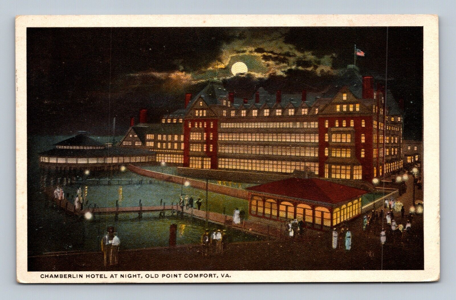 Chamberlin Hotel At Night Old Point Comfort Virginia Postcard