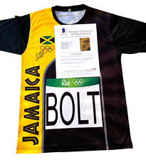 USAIN BOLT SIGNED RIO OLYMPICS JAMAICA JERSEY AUTHENTIC AUTOGRAPH BECKETT BAS picture