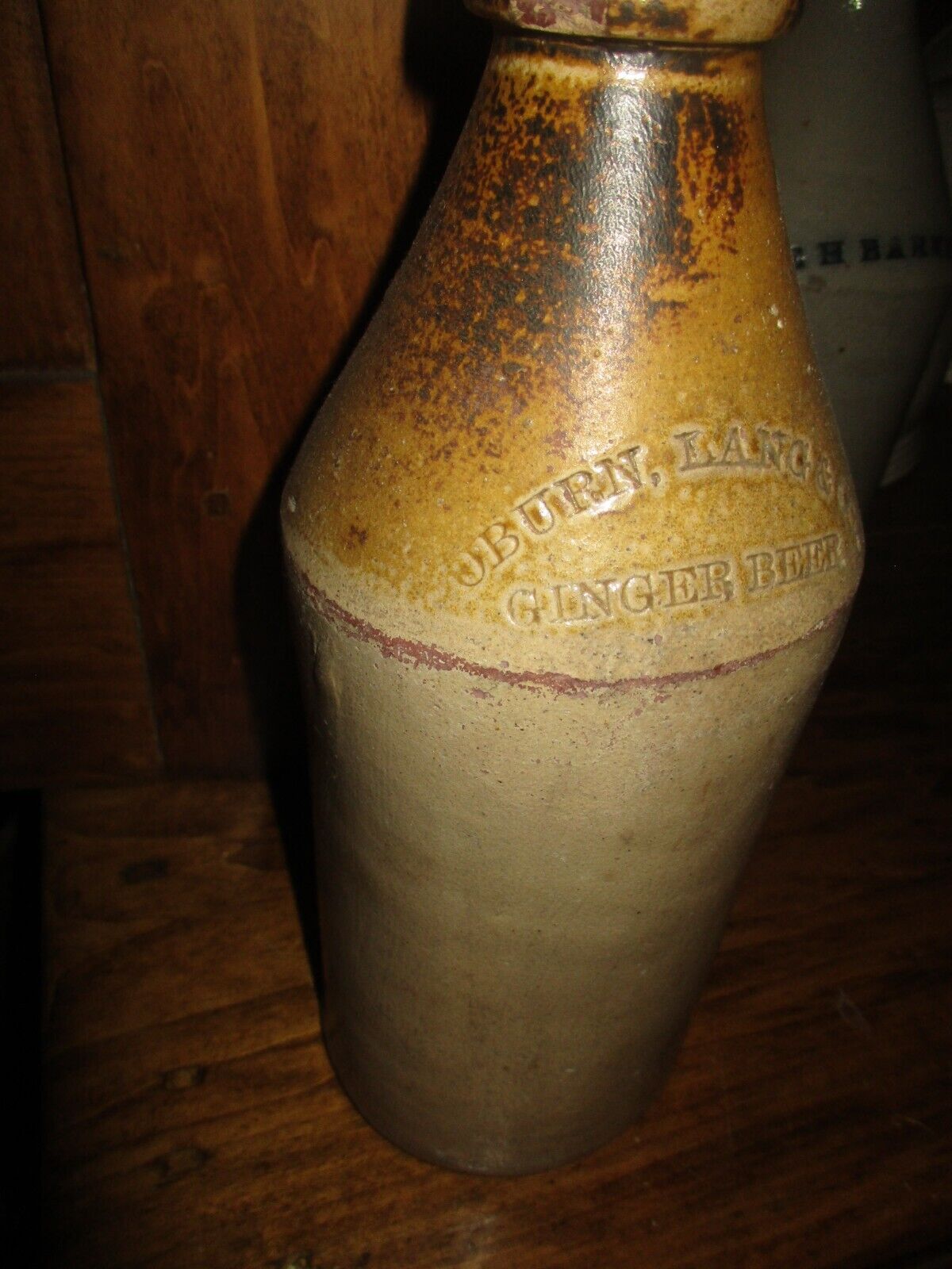 Antique Stoneware Beer Soda Bottle Ginger Coburn Lang Boston Tavern Patina AAFA