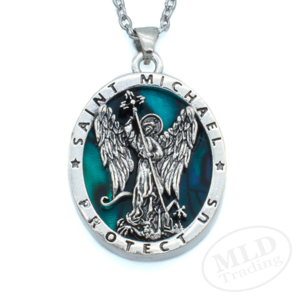 Saint St Michael Pendant Necklace, Religious Protector Medal, Alloy, 18\
