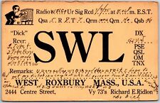 1935 QSL Radio Card Code SWL Roxbury Massachusetts Amateur Radio Posted Postcard picture