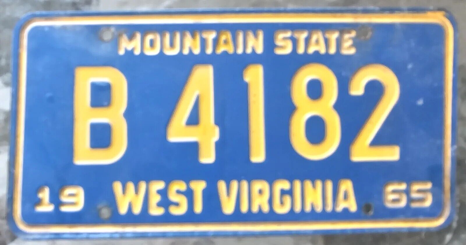 West Virginia License Plate 1965 B 4182 Mountain State