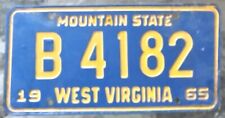 West Virginia License Plate 1965 B 4182 Mountain State picture