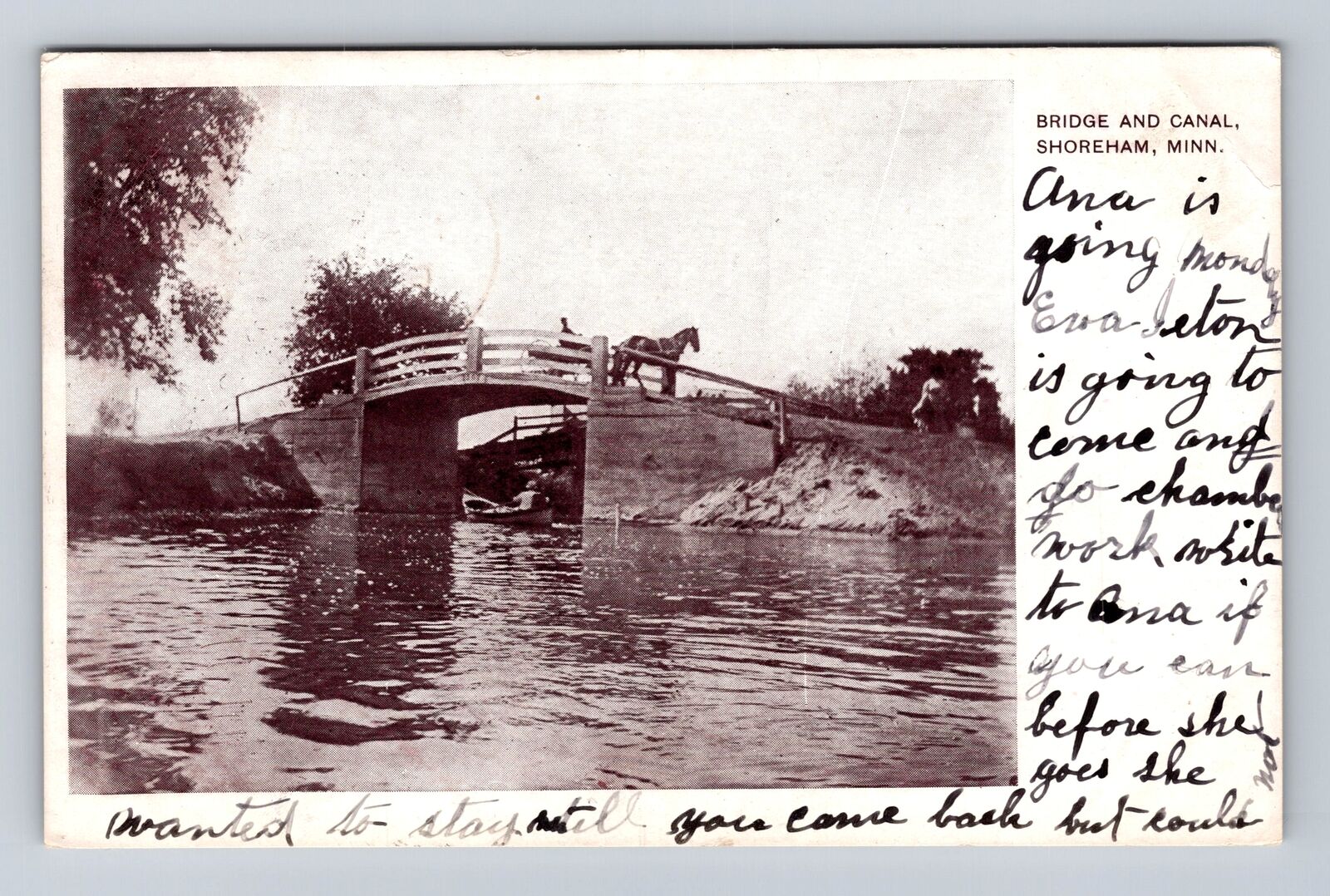 Shoreham MN-Minnesota, Bridge & Canal, Antique, Vintage c1908 Postcard