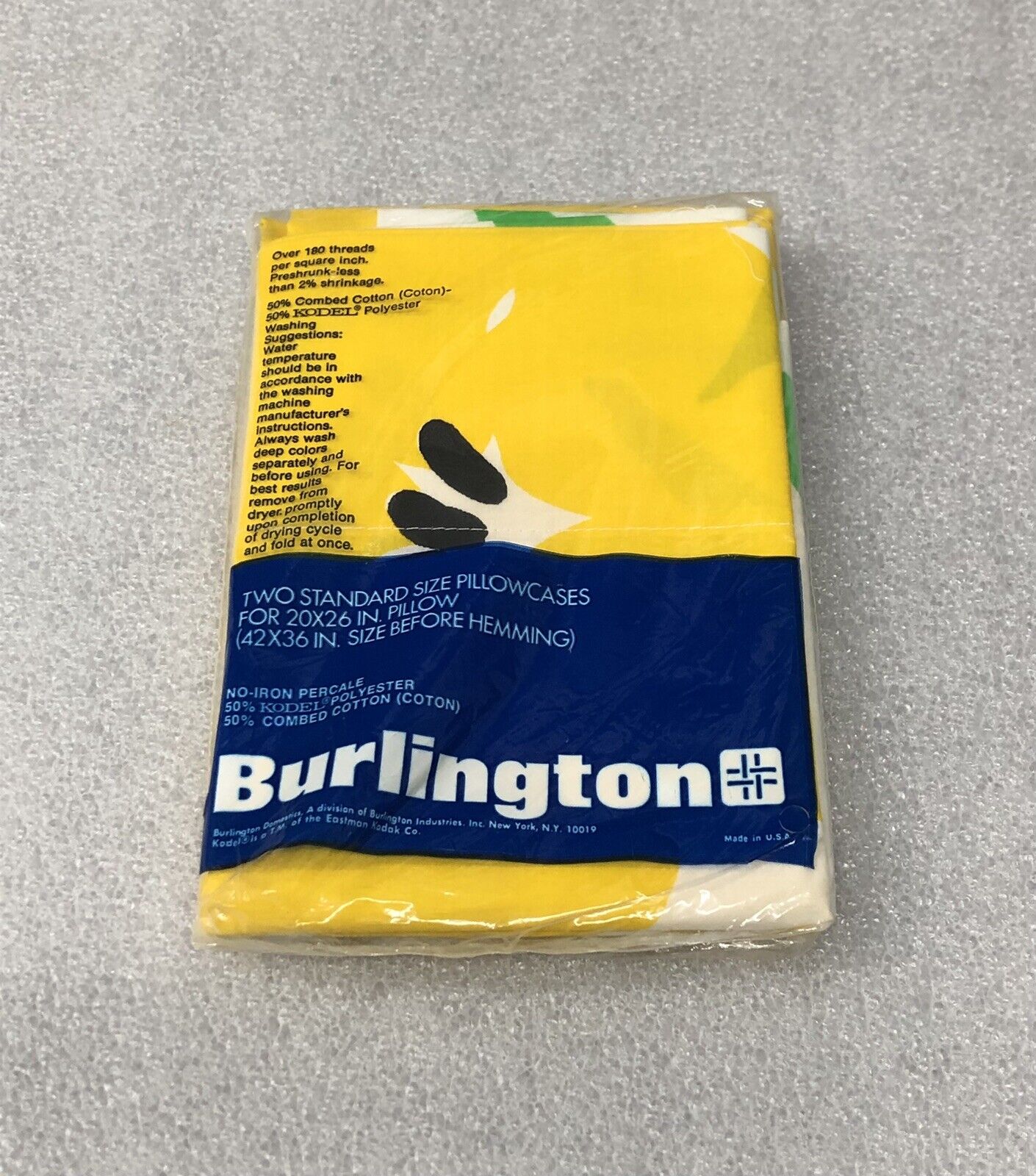 Set of 2 Vintage Burlington Standard Size Pillowcases Yellow Floral Mod