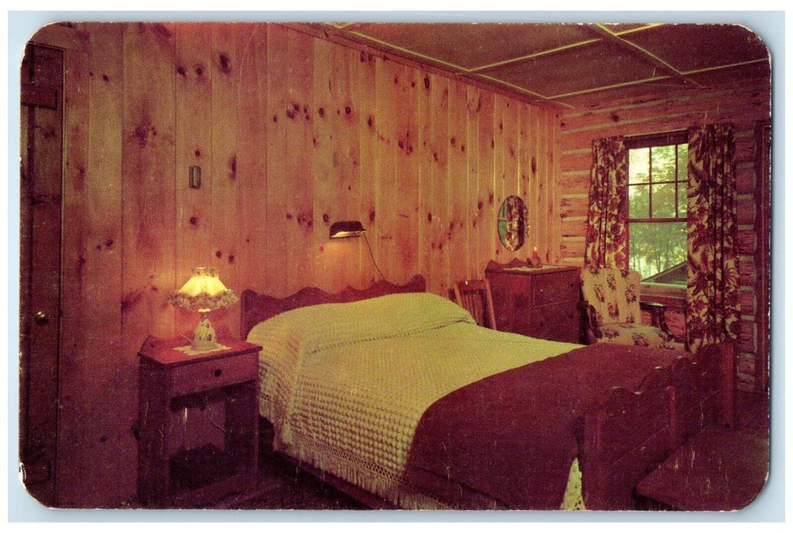c1960 Alpine Village Bolton Road Bedroom Interior Lake George New York Postcard