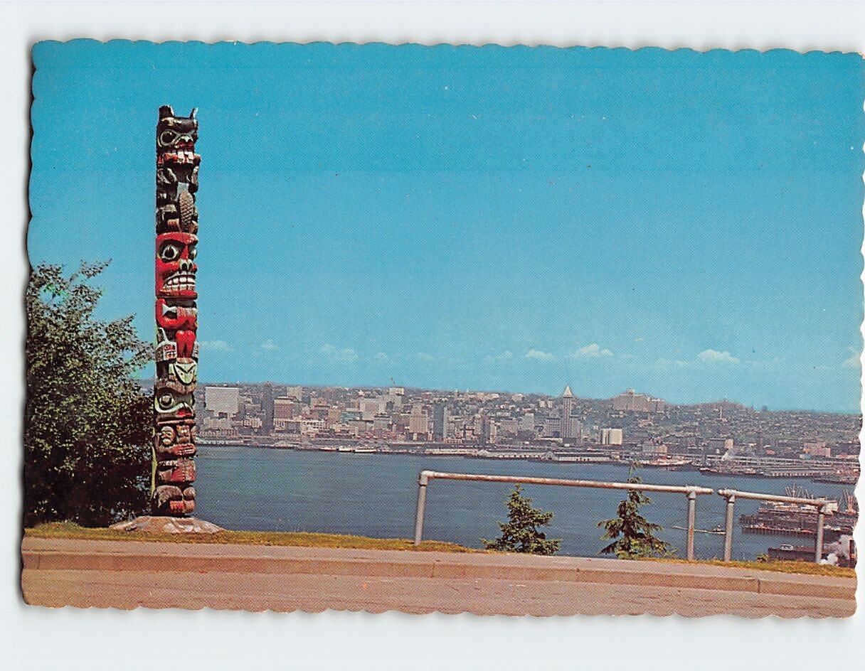 Postcard American Indian Totem Pole West Seattle Washington USA