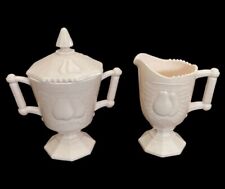 Vtg 1950s Jeanette Pink Milk Glass Cream & Sugar Set With Lid Baltimore Pears picture