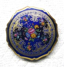 Vintage 1950's STRATTON (England) Blue & Gold Floral Roses Powder Mirror Compact picture