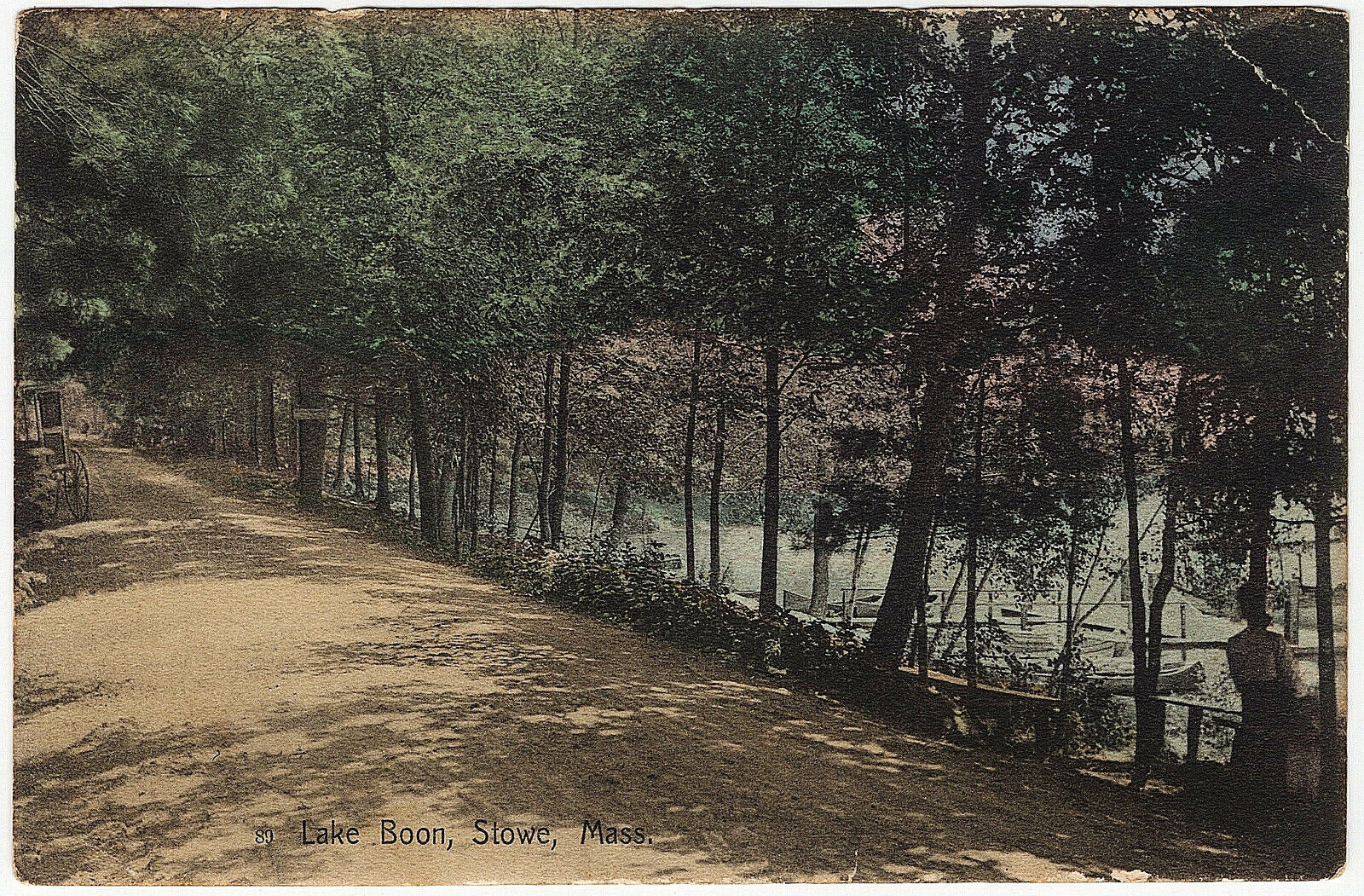 1909 Stowe MA Postcard Mass Massachusetts Lake Boon Judson DB Hand Colored RARE