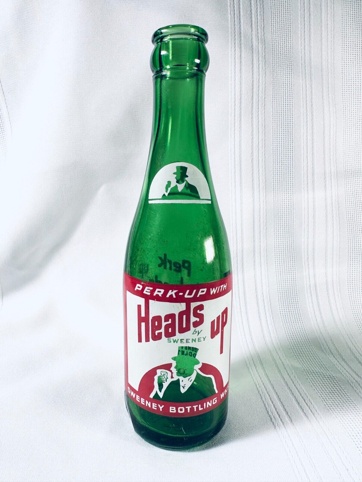 RARE vintage Heads Up lithiated soda pop bottle Sweeney Bottling Middletown NY