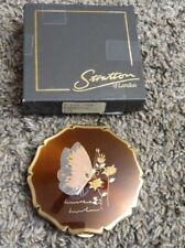 Vintage Stratton Compact Made in England Butterfly Powder Hand Engraved With Box picture