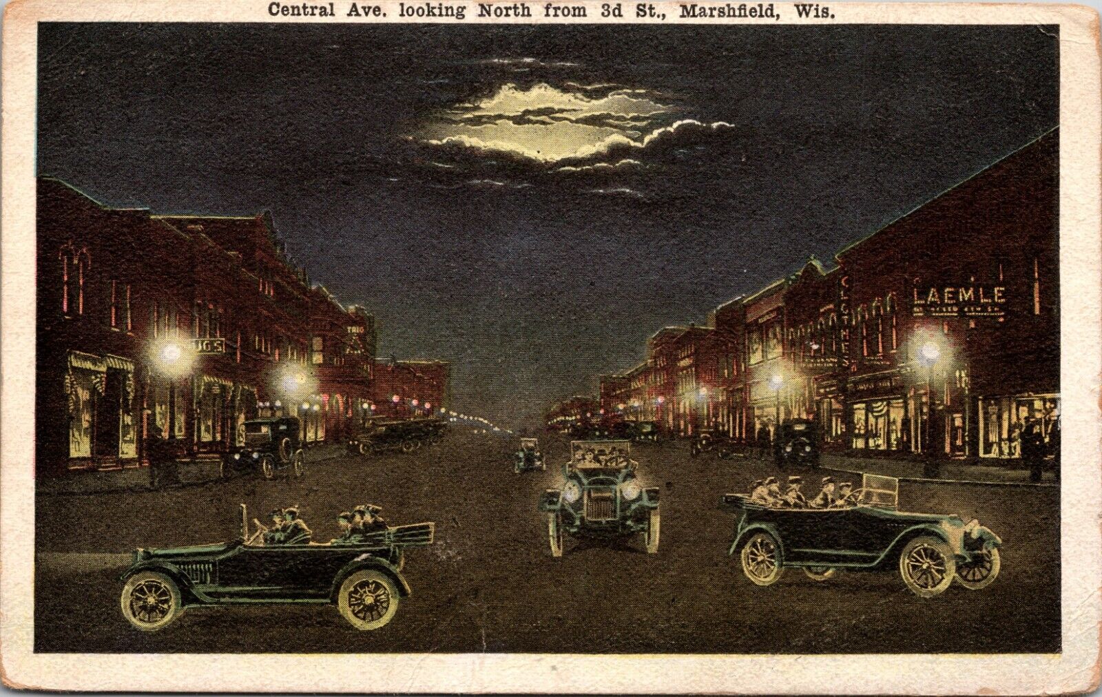 Postcard Marshfield Wisconsin Central Avenue Looking North from 3rd Street