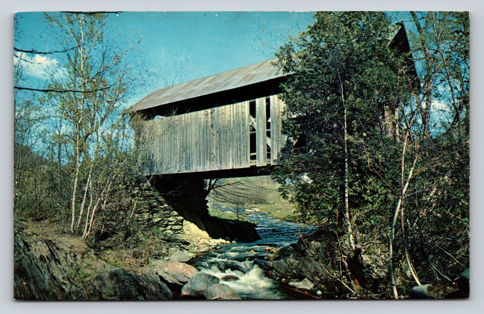 Covered Bridge in Stowe Vermont Carleton Allen Photo VINTAGE Postcard 0039