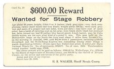 Wells Fargo Stage Robbery Nevada County California Antique Wanted Postcard 1909 picture