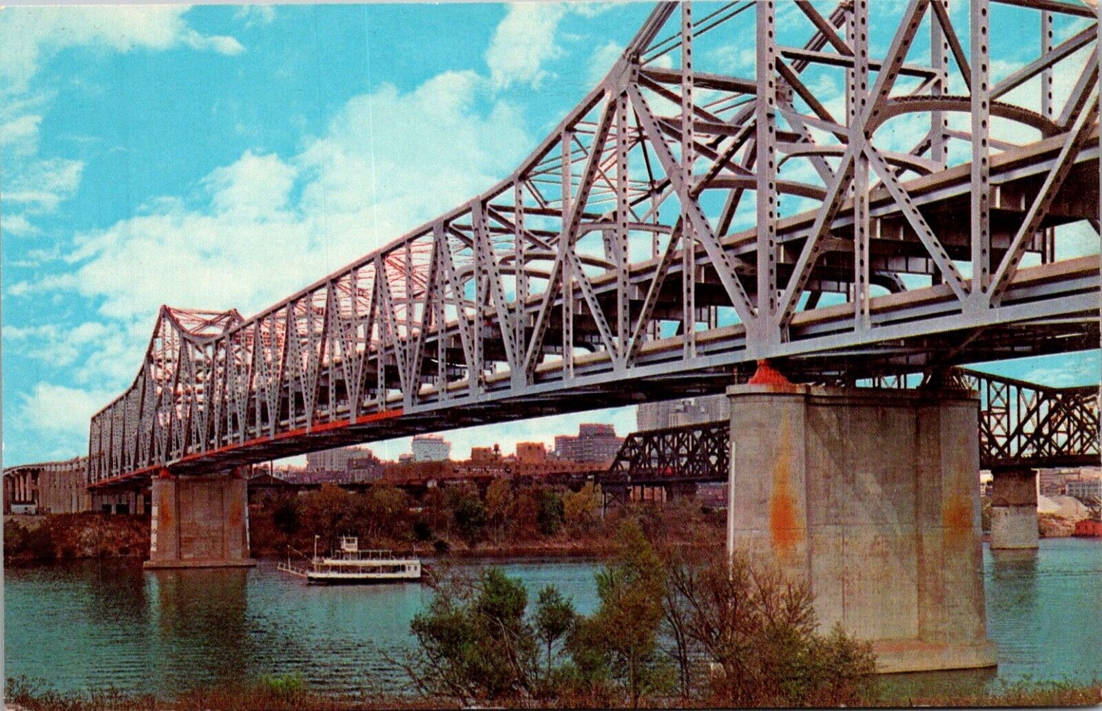 Postcard Brent Spence Bridge I-75 Ohio River Northern Kentucky Vintage Unposted